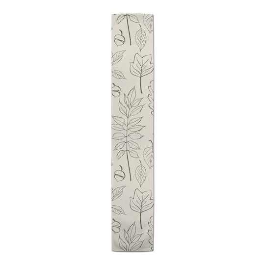 90'' White Leaf Pattern Cotton Twill Runner